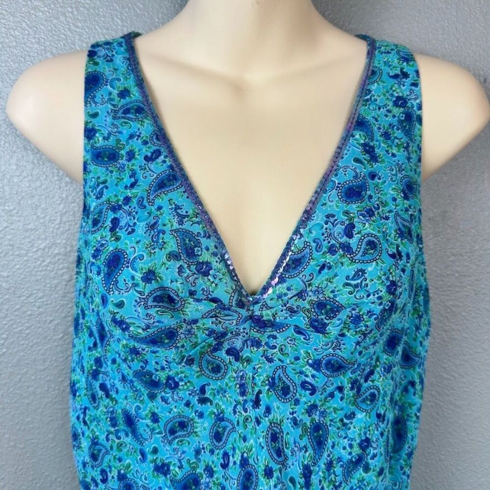 Vintage ABS Allen Schwartz Blue Aqua Dress Coquette Babydoll Y2K Sparkle Size 10